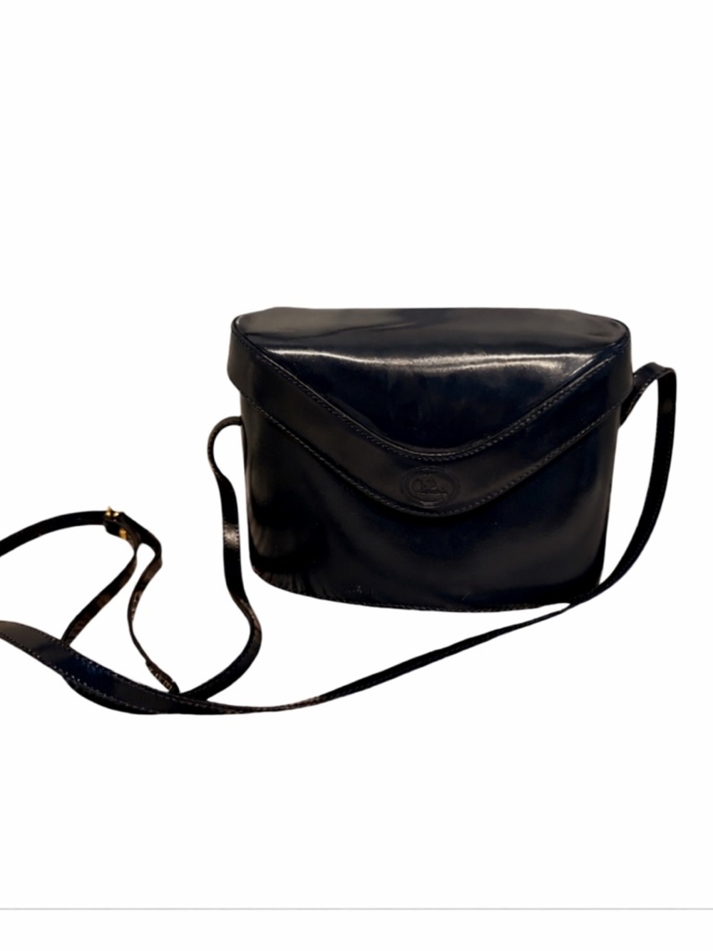 Italian Leather Vintage Cristian Navy Flap Bag‎ Structured Minimal Quiet Luxury